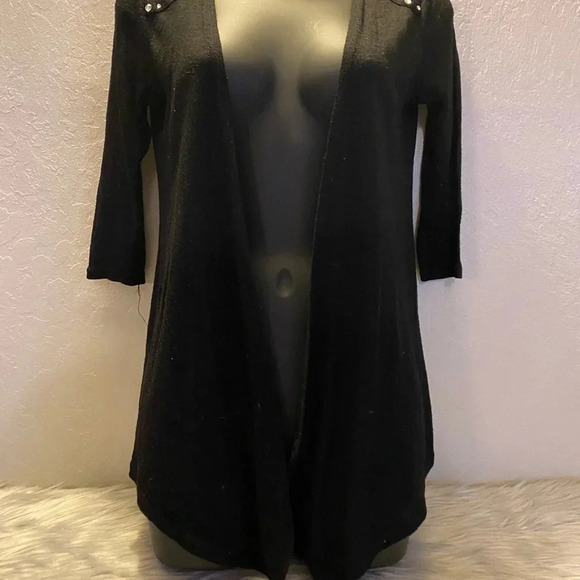 Rue21 Women's Black Open Front Cardigan Small Studded Shoulder Lightweight - Picture 10 of 16